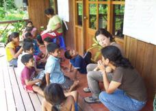 working with kids at the shelter